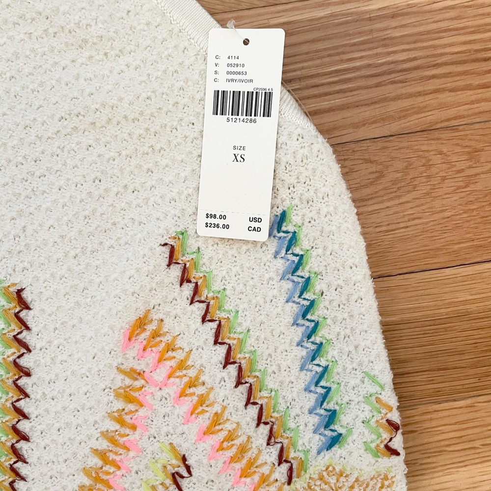 Anthropologie Sunrise Embroidered Sweater Tank – XS – NWT – Ivory Rainbow Knit - Picture 12 of 13